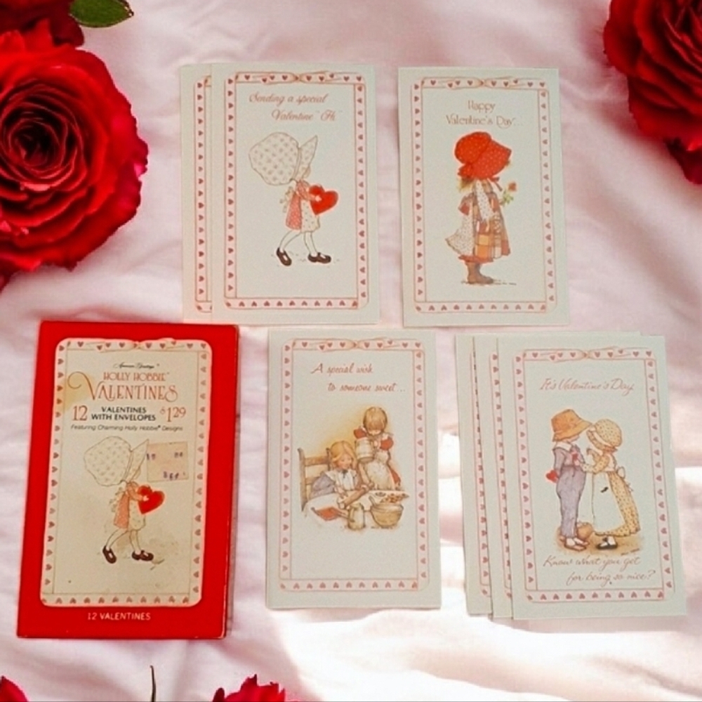 Vintage 1980s American Greetings Holly Hobbie Valentine Cards Set (7 Cards/Env)